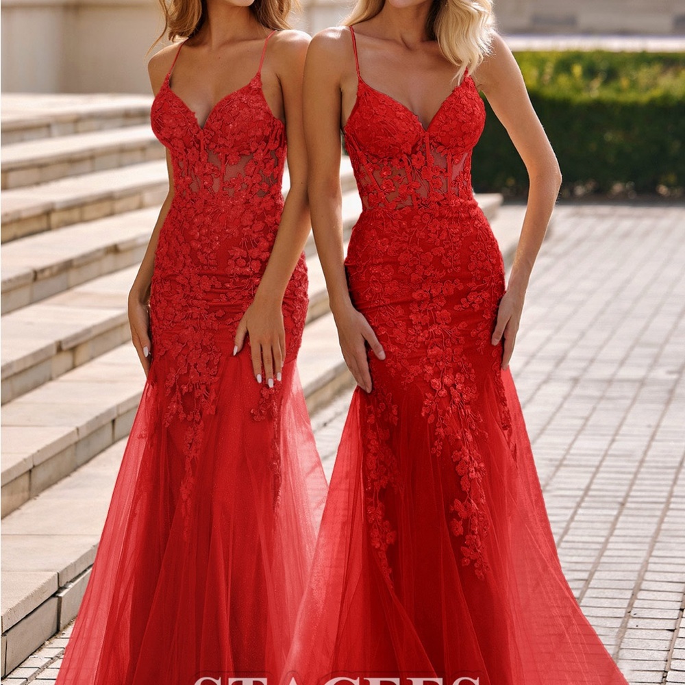 Elegant Red Lace Evening Gown